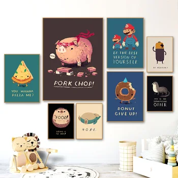

Cartoon Pig Pizza Mario Battery Quotes Nordic Posters And Prints Wall Art Canvas Painting Wall Pictures For Baby Kids Room Decor