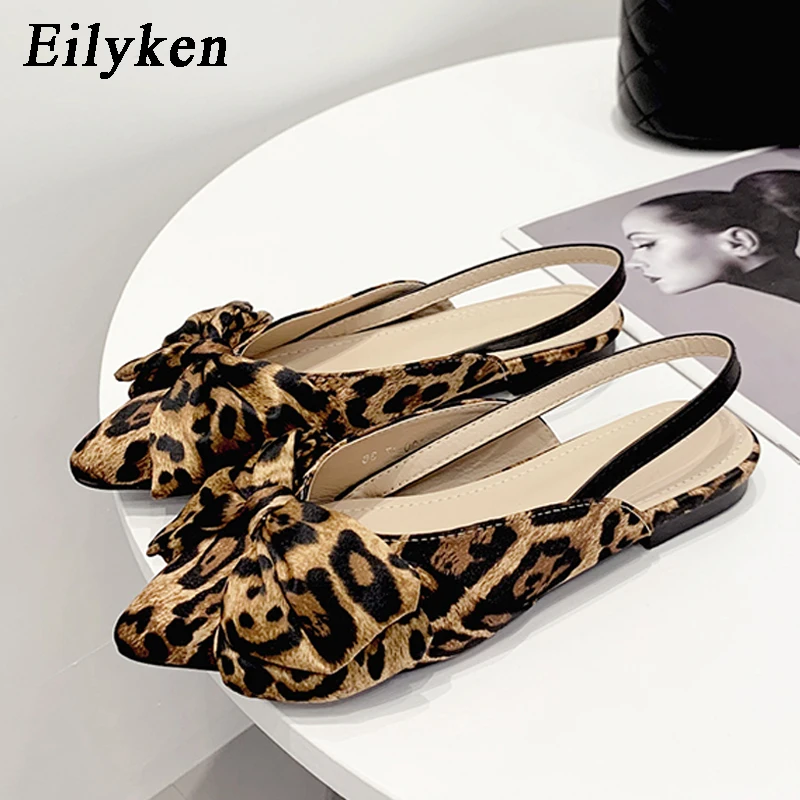 

EilyKen Leopard Print Low Heel Women's Sandals 2020 New Bow Fashion Women Beach Flat Shoes Size 35-40