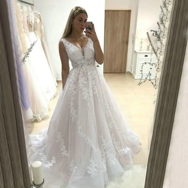 

Eightale Lace Wedding Dress V-Neck A-Line Appliques Custom Made Bohemian Wedding Gowns Vintage vestido de noiva sereia