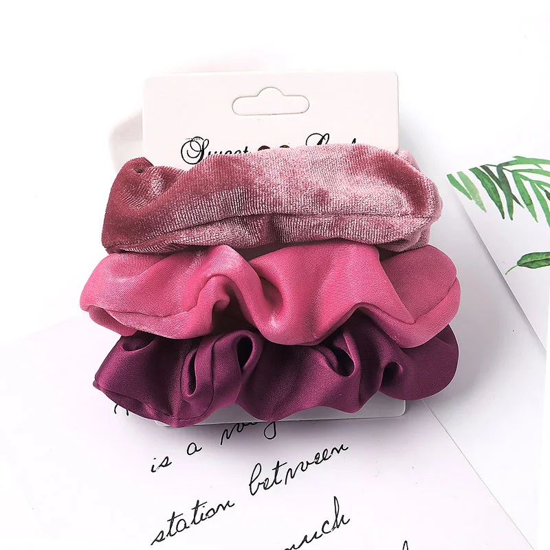 3PCS/1PC Vintage Velvet/Silk Leopard Pure Color Scrunchies Set Elastic Hair Bands Ponytail Holder Fashion Hair Accessories ladies headband Hair Accessories