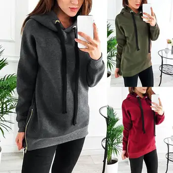 

Fashion Sports Women Hoodies Solid Color Hoodies Long Sleeve Side Zipper Hooded Sweatshirt Top For Women's Top Clothing