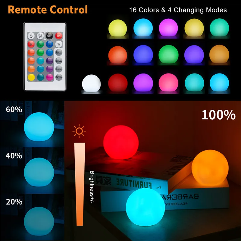 1/6PC Floating Garden Ball Light Swimming Pool Lights 16Color   Waterproof Lawn Lamp Pool Toy Outdoor Party Wedding bar Decor 3