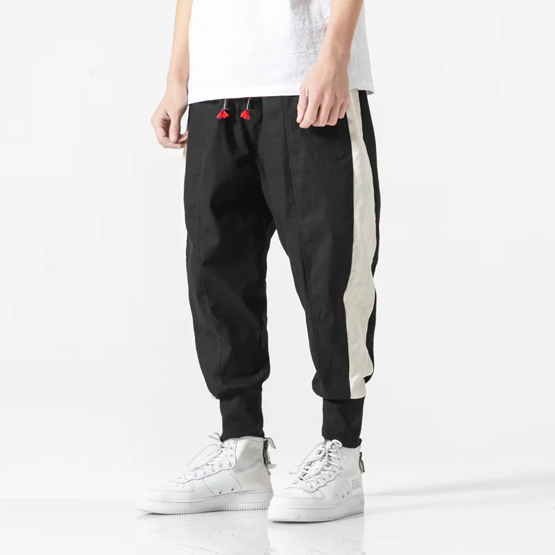 

2019 Summer New Style National Trends Contrast Color Japanese-style Cotton Linen Men's Harem Pants Ankle Banded Pants Students Y