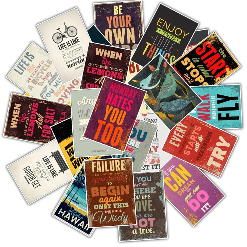 10/30/50PCS Retro Inspirational Text Stickers Car Refrigerator Graffiti Stickers Waterproof Decorative Toys Wholesale