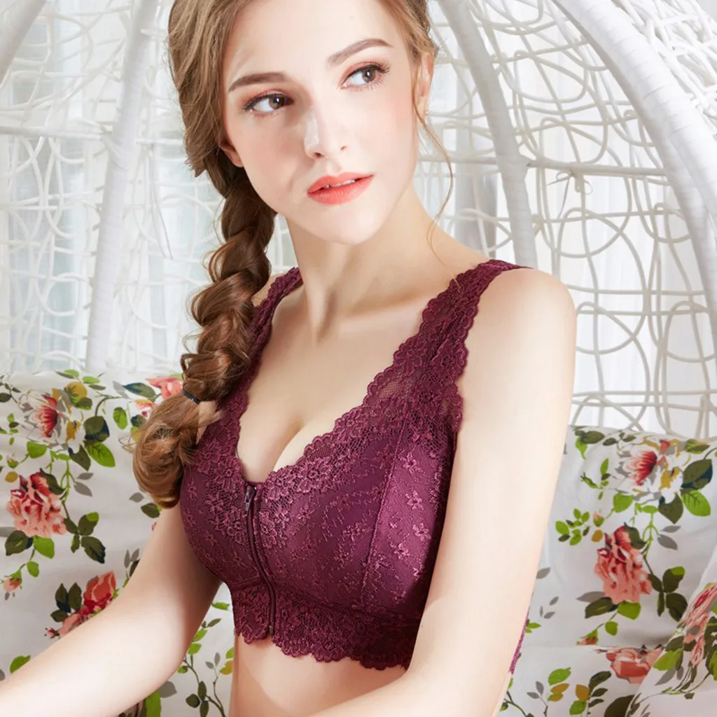 Bras Female Vest Front Zipper Push Up Bra Full Cup Sexy Lace For Women  Bralette Top Plus Size Seamless Wireless Gather Siere 230330 From Mu03,  $13.66