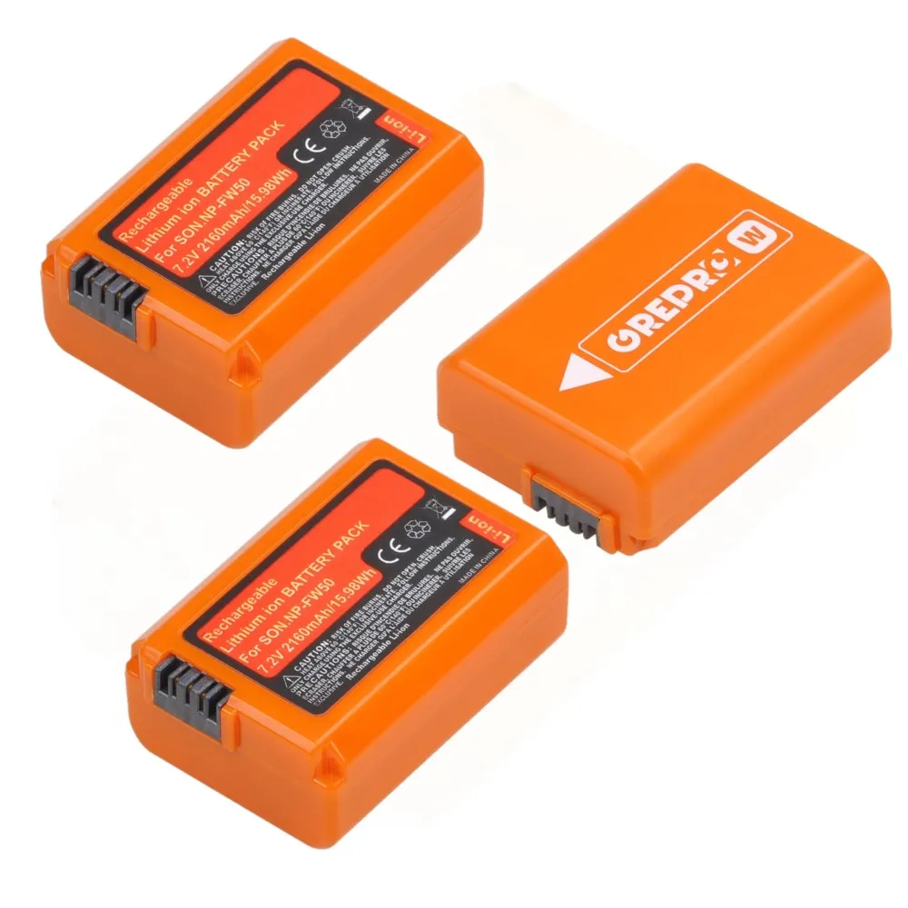 Naranja NP-FW50 NP FW50 batería (2160mAh) para Sony Alpha a6500 a6300 a6000 a5000 a3000 NEX-3 A7 A7II A7RII A7SII A7S A7S2 A7R A7R