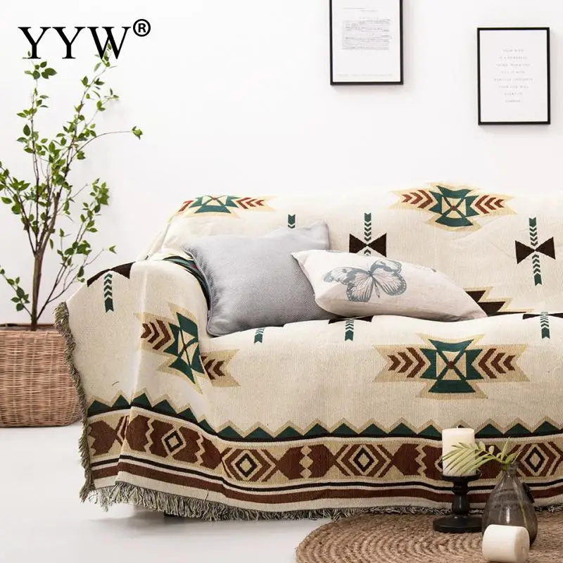 Sofa Cover Sofa Towel Universal Sofa Cover Full Cover Geometric Blanket Sofa Cloth Polyester & Cotton Soft Tassels Sofa Cover