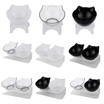 

Dog Cat Double Bowl with Raised Stand Pet Food Water Feeder 15° Tilted Dispenser Pet Feeder