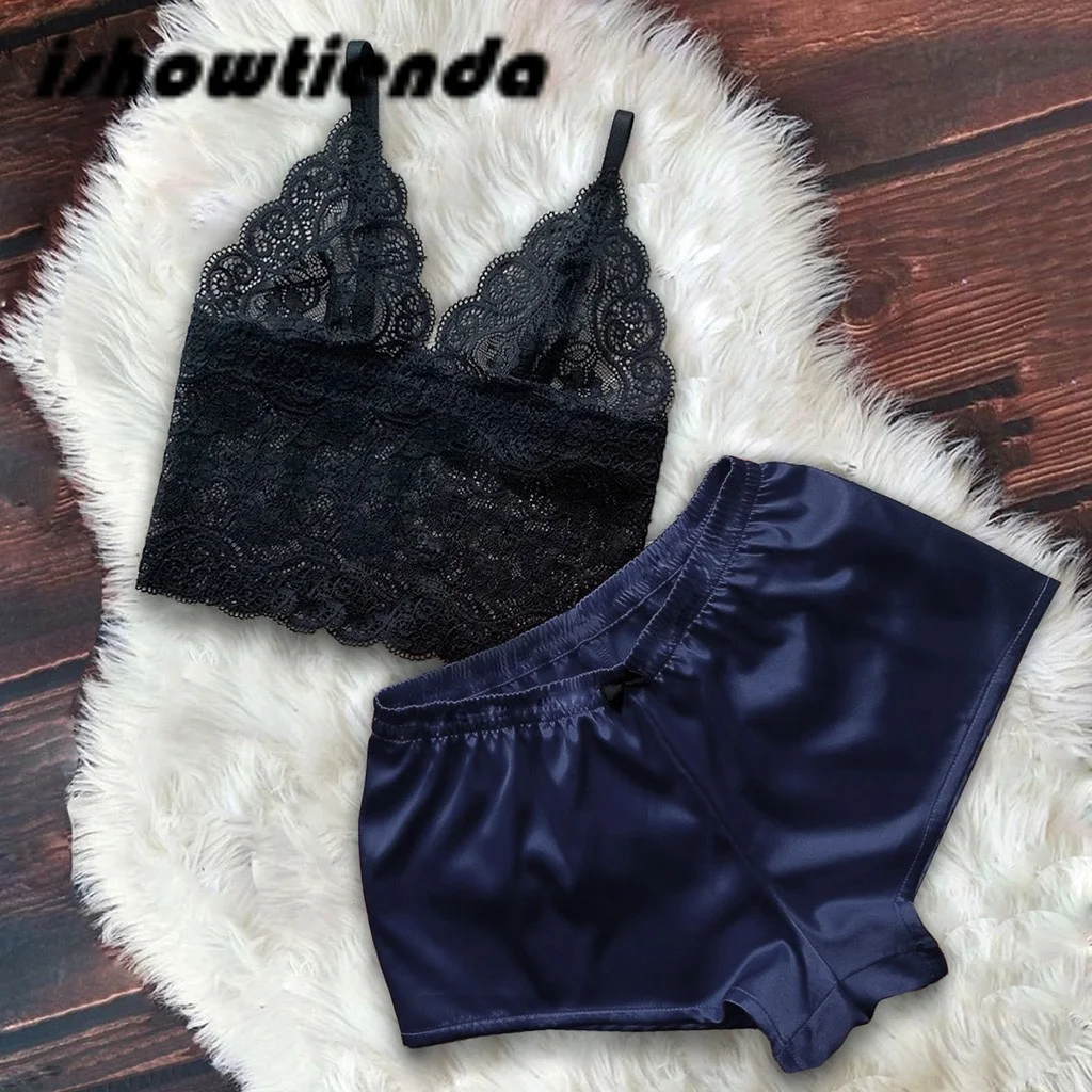 Floral Lace Bralette With Satin Shorts 