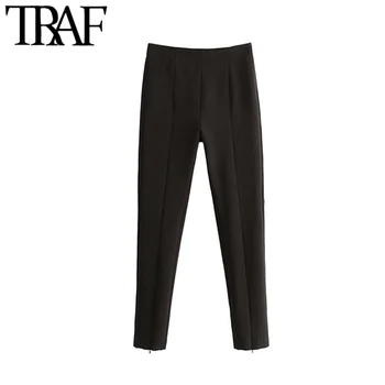 

TRAF Women Vintage Stylish Office Wear High Waist Skinny Pants Fashion Side Zipper Female Ankle Trousers Pantalones Mujer