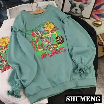 

New Arrival 2020 Autumn Crew Neck Long Sleeve Cotton Sweatshirt Oversize Pullovers Cartoon Print Casual Hoodie Women Tops