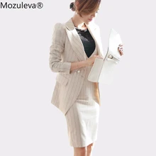 Mozuleva, женское платье в полоску для офиса, костюм из 2 предметов, элегантный пиджак с зубцами, блейзер+ модные облегающие платья для женщин