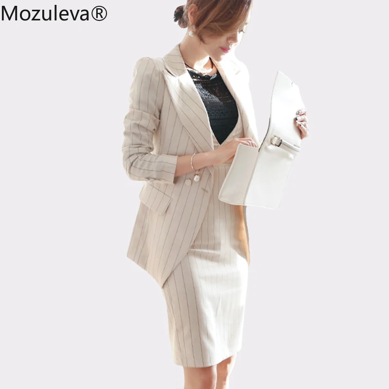 Женский офисный костюм Mozuleva элегантный двойка в полоску из 2 предметов с пиджаком