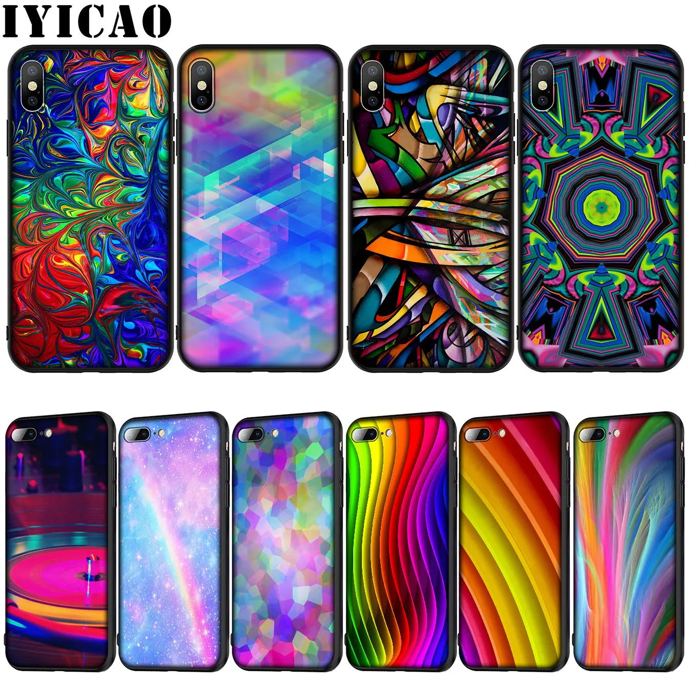 Яркий Радужный Мягкий силиконовый чехол IYICAO для iPhone 12 Mini XR X XS 11 Pro Max 10 6 6S 7 8 Plus 5S SE
