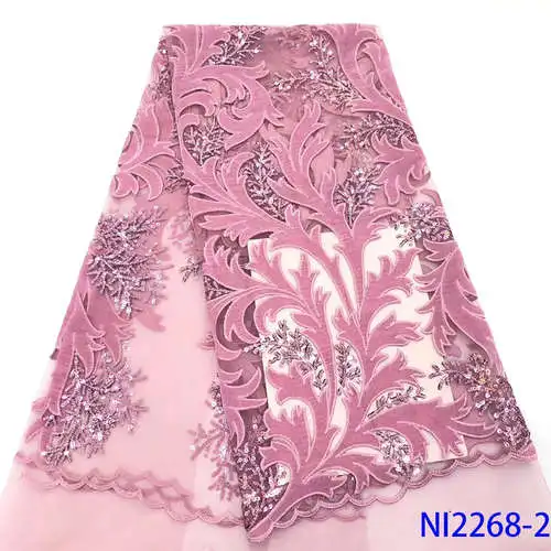 picture 2 NIAI французский блестки кружевная ткань Африканский нигерийский тюль, кружева ткани высокого качества для свадьбы бархатная кружевная ткань NI2268-2 - Цвет: picture 2