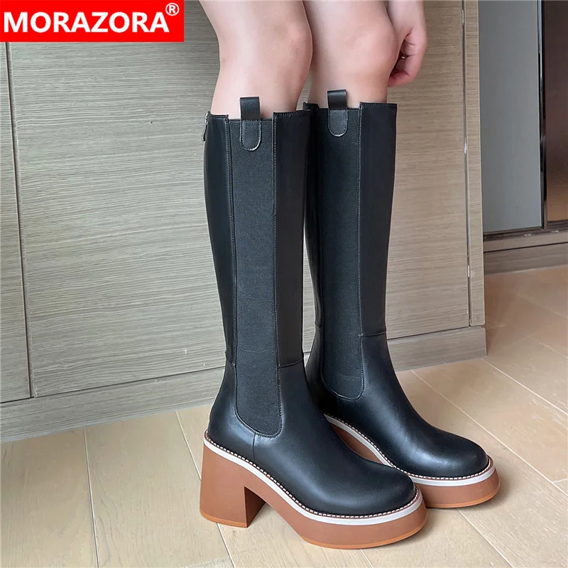 

Женские сапоги из натуральной кожи MORAZORA, черные сапоги Челси из натуральной кожи, на молнии, с пряжкой, Осень-зима 2022