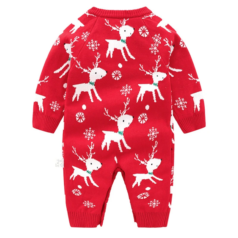 Christmas Toddler Baby Boy Cartoon Elk Jumpsuit Newborn Girl Clothes Long Sleeve Knitted Autumn Winter Warm Jumpsuit Clothes