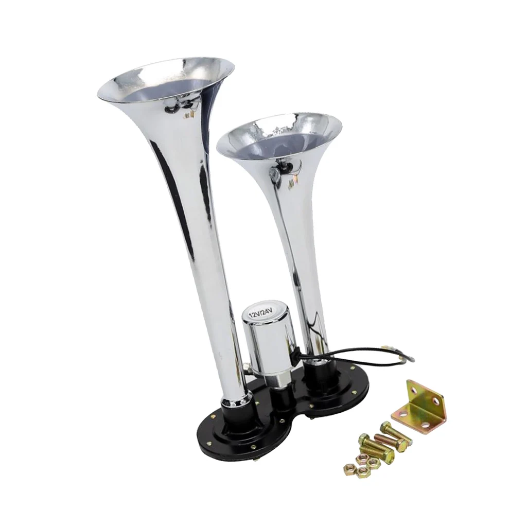 Dual Trumpet Train Air Horn Compressor Kit 150db for Any 12V/24V Car Vehicles - Silver