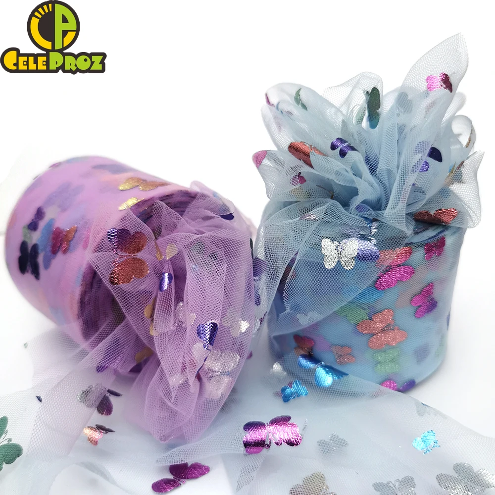 Tutu-Skirt Mesh-Fabric Gauze Birthday-Decoration Soft Tulle Printed Butterfly Wedding