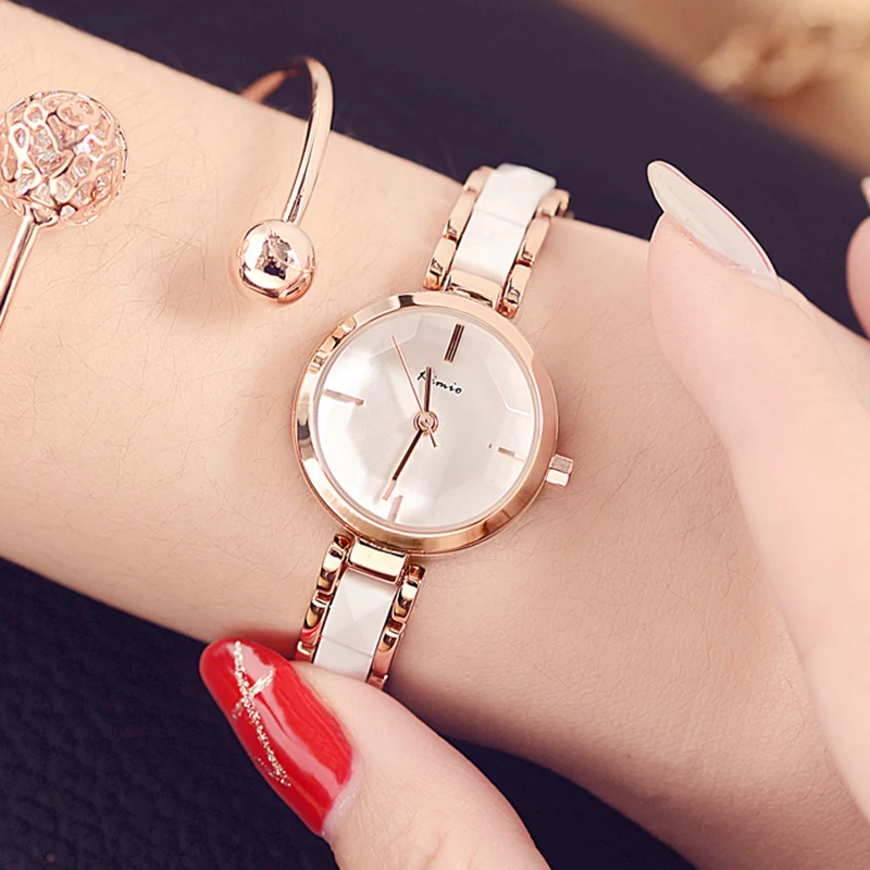 

KIMIO Women's Quartz Watch Multi Cut Surface Mirror Simulated Ceramic Strap Ladies Dress Bracelet Watch Top Brand Horloge