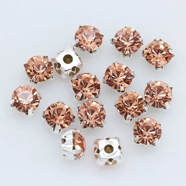 3mm-8mm Claw Cup Crystals Strass Flatback Round Stones Non Hotfix Silver Base Sew On Rhinestones For Clothes DIY Needlework Gems lt peach