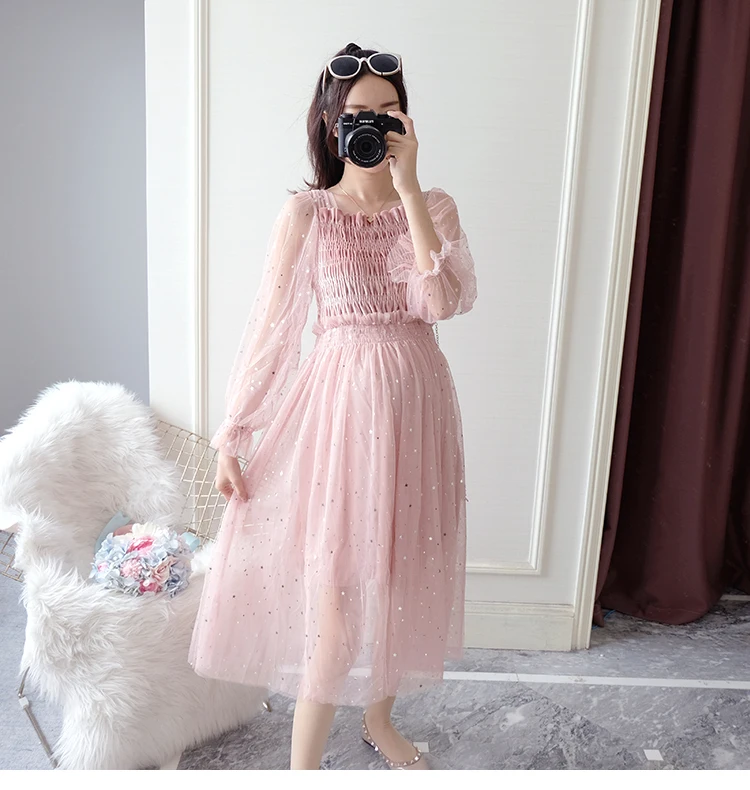 Yarn Gauze Princess Maternity Dresses Pregnancy Clothes For Pregnant Women Dress Elegant Sexy Sequins Vestido Maternity Clothing