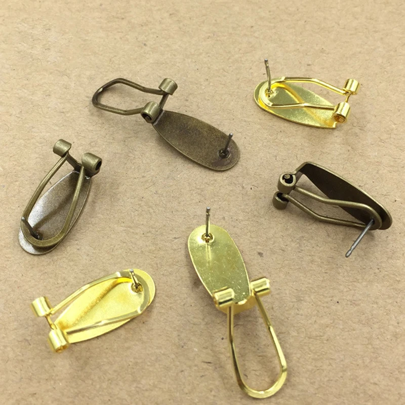 

MINGXUAN 10pcs 9x20mm Brass Fashion Design Vintage Clip-on Earring with Cabochon Cameo Setting Blank,Earring Findings