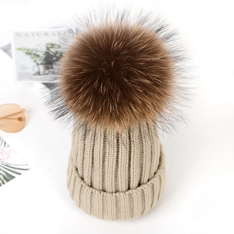 Шапка с помпонами из меха норки и лисы, зимняя женская шапка, шапка для девочек, вязаная шапка, женский головной убор из плотной ткани 50-54-60см