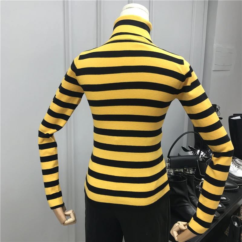 ALPHALMODA; Новинка года; модный свитер контрастного цвета в полоску; водолазка с длинными рукавами; универсальная нижняя рубашка