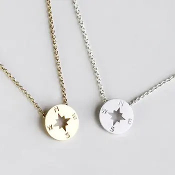 

5 Small Compass Pendant Charm navigation South Direction geometric Disc Circle Disk chain Necklaces jewelry for Women Men gift