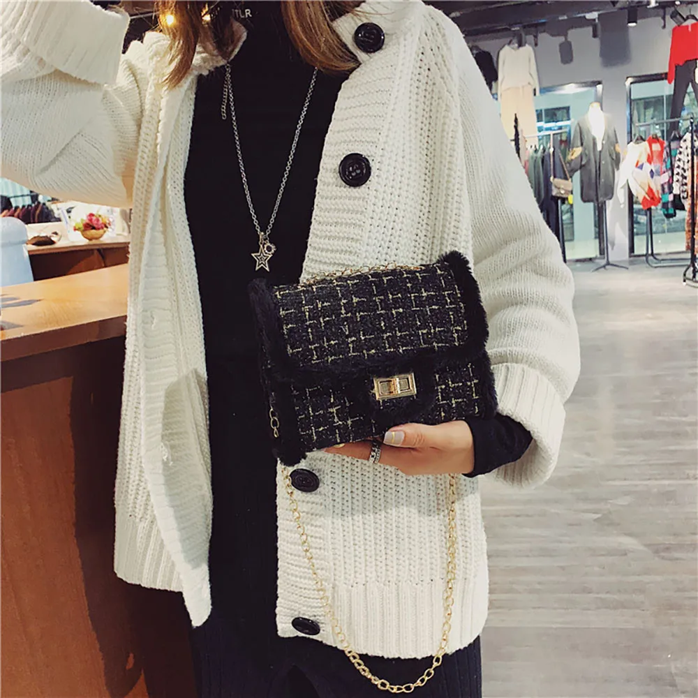 Women Mini Shoulder Bag Retro Luxury Plush Shoulder Bag Tote Handbag Crossbody Messenger Bags Purse Sac A Main#YJ