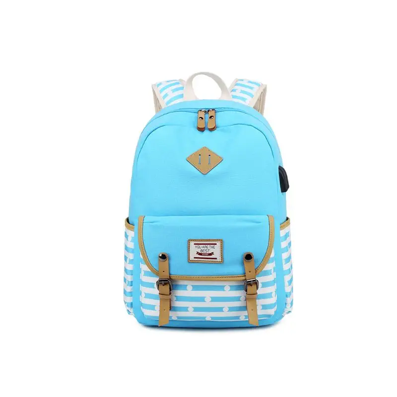 2pcs Canvas School Backpack with USB Charging Port Laptop Daypack Schoolbag Bookbag Pencil Case Set for Teenage Women Girls