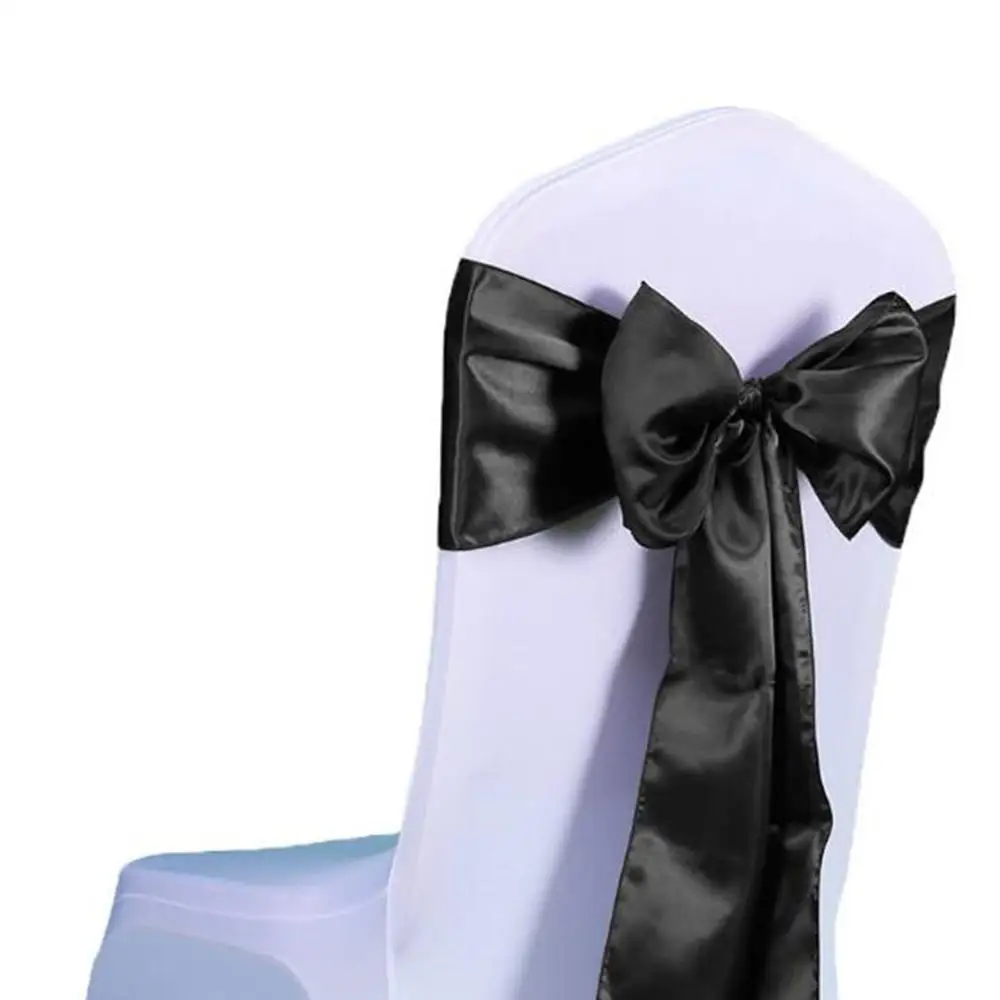 25PCS 15 Colors Wedding Chair Cover Sash Satin Fabric bow-knot Ribbon Tie Bands for for Wedding Party Banquet Event Decorations - Цвет: Black
