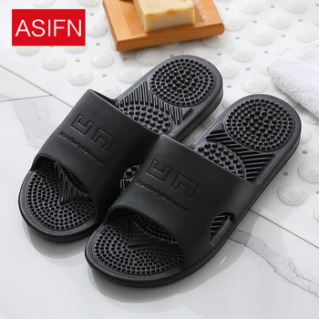 

ASIFN Slippers Men Simple Slides Massage Particle Bottom Couple Ladies Flip Flops Soft Bottom Non-slip Indoor Bathroom Summer