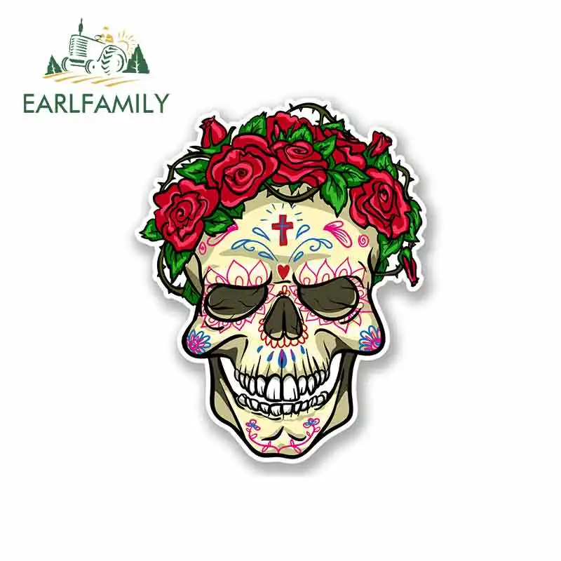 

EARLFAMILY 13cm x 13cm Funny Car Stickers for Mexican Sugar Skull JDM Vinyl Car Wrap Waterproof Anime Accessories DIY Fine Decal