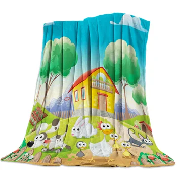 

Flannel Blanket for Bed Farm Fun Animal Cow Chick Throw Blanket Portable Soft Blanket Warm Sofa Bed Sheets Blanket for Picnic
