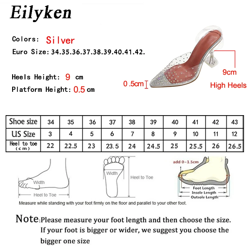 Eilyken; Модный дизайн; свадебные туфли-лодочки из прозрачного ПВХ высокого качества со стразами; пикантные босоножки с острым носком на прозрачном каблуке