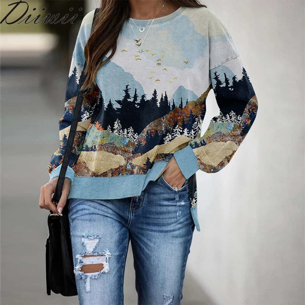 

Diiwii Woman Long Sleeve Leopard T-Shirt Autumn Winter Loose Fashion Pullover Tops Blouse Sweatshirt
