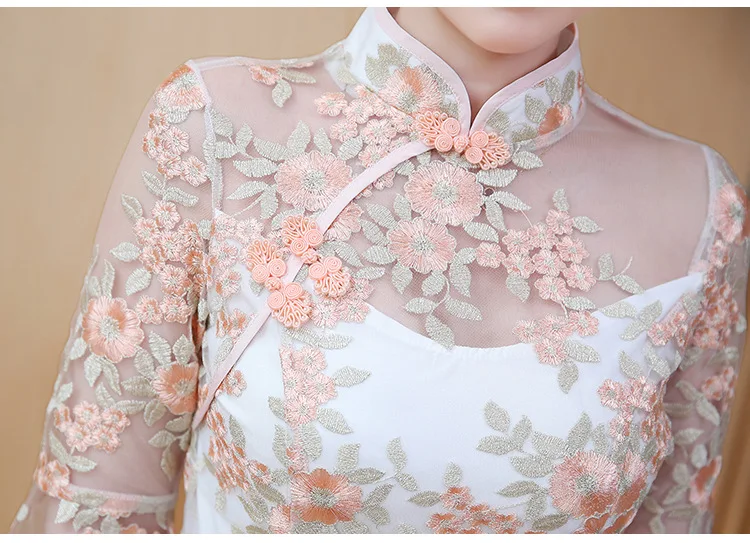 lace embroidered cheongsam dress