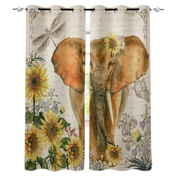

Modern Curtains Elephant And Sunflower Vintage Bathroom Kitchen Curtains Household Products Window Curtain Living Room
