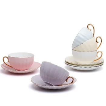 

European-Style Coffee Mug Set Creative Ceramic Pumpkin Cup Saucer Solid Color Golden Handgrip Round Afternoon Tea Cup Saucer