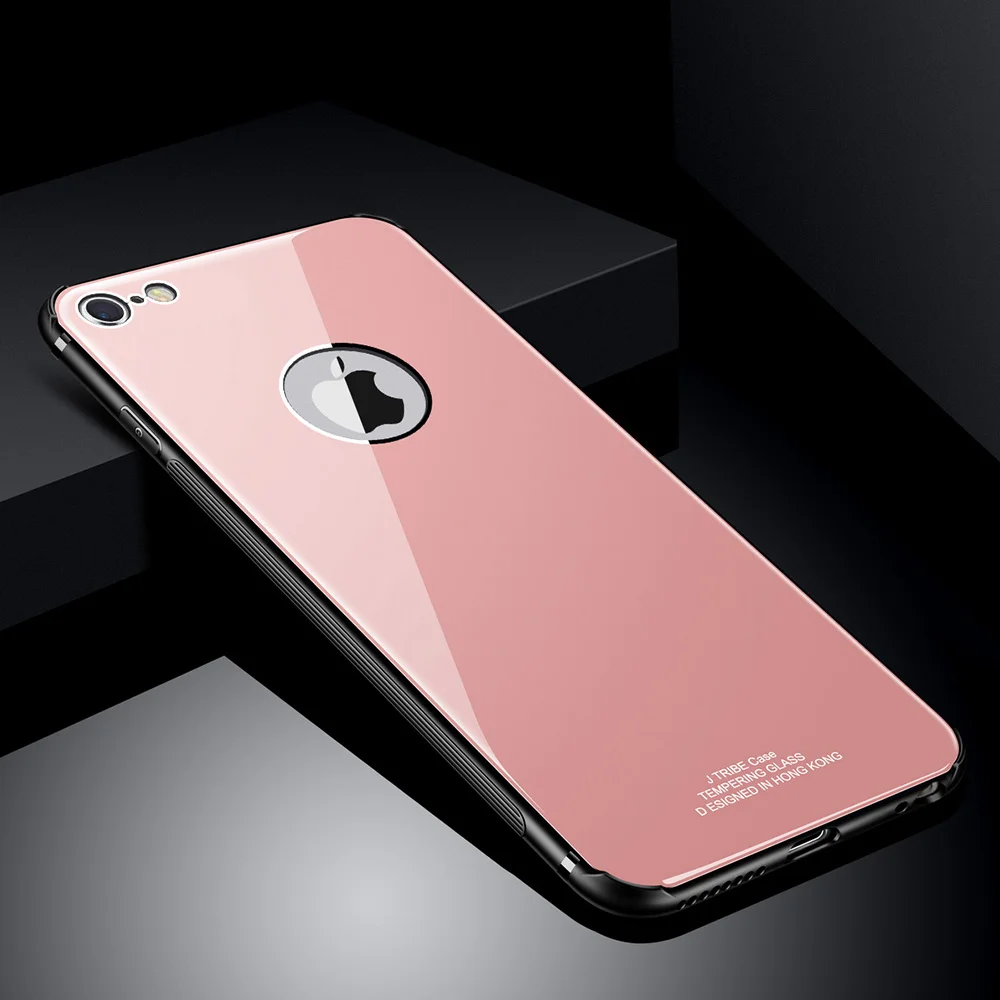 Роскошный стеклянный чехол для iPhone 8, 7, 6s, 6 Plus, X, Xs, Max, XR, ударопрочный, мягкий, ТПУ, с краями, силиконовый, Жесткий Чехол для iPhone X, 6, 7, 8 - Цвет: Pink