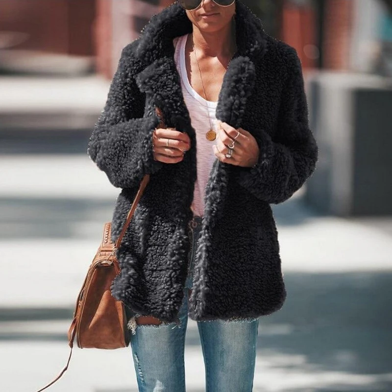 Новинка, пальто из искусственного меха, Женское пальто большого размера, высококачественное меховое пальто, зимнее теплое приталенное Женское пальто, кардиган, Плюшевые куртки - Цвет: dark gray