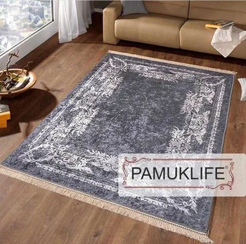 

Pamuklife Artificial Leather Based Non Slip Base Carpet Vera Gray Modern Super Soft Carpet Washable Daily Fashion Style