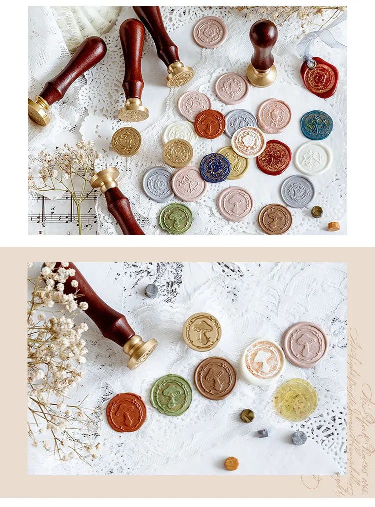 Retro European Flower Fire Paint Seal Wax Seal Stamp Head Wooden Handle Set for Wedding Invitation Signature Kids Toy