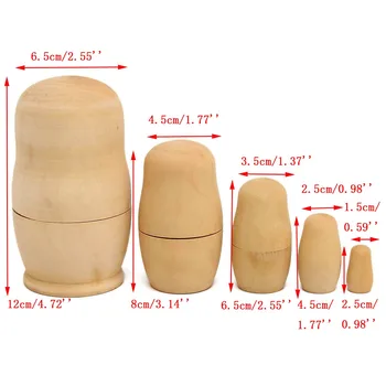 

5 Pieces Unpainted DIY Blank Wooden Embryos Russian Nesting Dolls Matryoshka Toy Gift