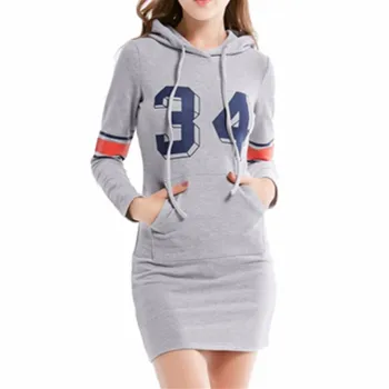 

5357 #34 Printed Letter Skirt Long Sleeve Hooded Dress Women's 2020 New