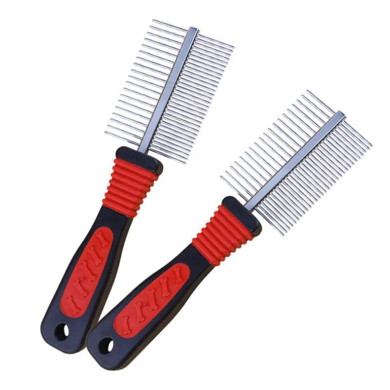 Double Row Dog Cat Combs Density Spacing Antistatic Floating Hair Remove Pet Comb Anti Skid Handle Dogs Product Cat Beauty Tools