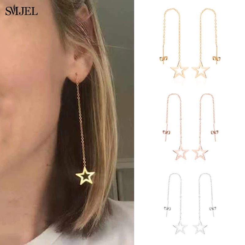 SMJEL Bijoux, модные серьги со звездами для женщин, элегантные свадебные ювелирные изделия из нержавеющей стали на цепочке с длинными кисточками, Серьги pendientes mujer moda