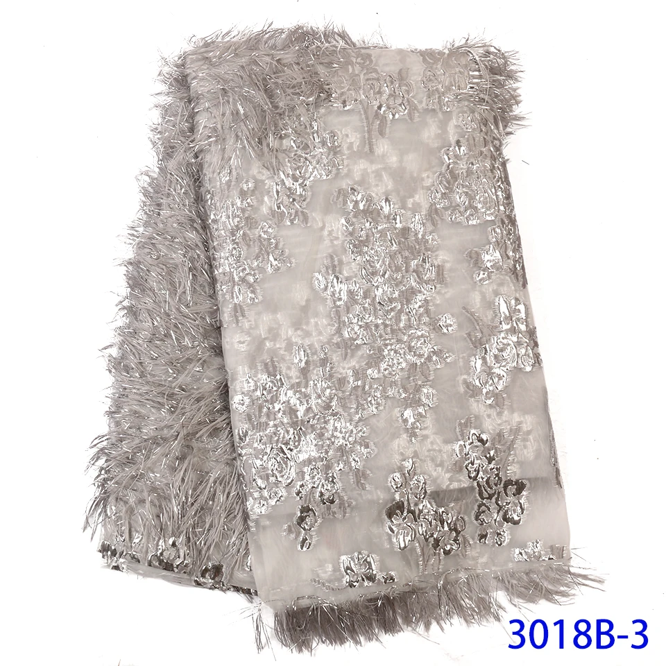 2020 Latest New Arrivals Africa Nigerian French Ankara Jacquard Brocade Tulle Mesh Brode Lace Fabric with Feather for Wedding